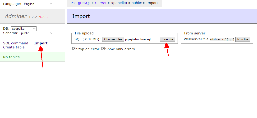 Screenshot -- Import data