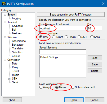 Configuring putty