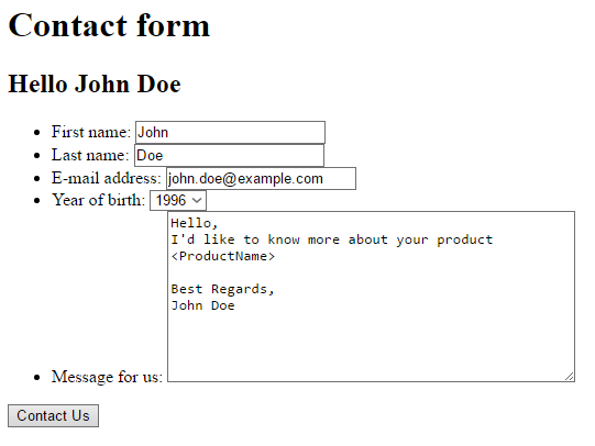 Screenshot -- Form for logged user